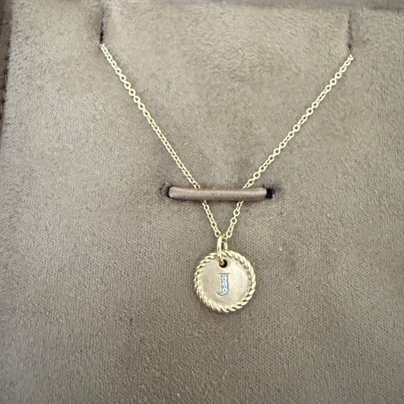 David Yurman 18k Gold and Diamond "J" Necklace - Picture 2 of 6